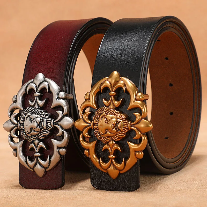 

Men's Fashion Belt Cowhide Genuine Leather Strap For Leisure Youth Men Brand Vintage Jeans Belts With Gold Silver Buckle