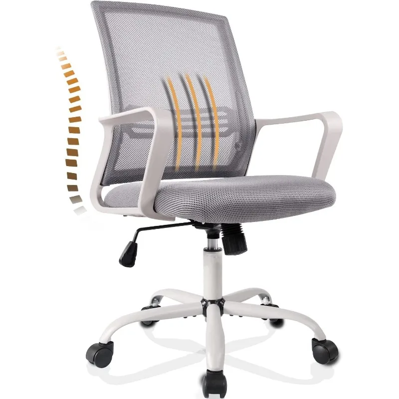 Desk Chair Ergonomic Mesh Home Office Chair, Mid Back Adjustable Computer Task Chairs Swivel Rolling Office Desk Chair, Grey garden bar chairs 4 pcs grey textilene