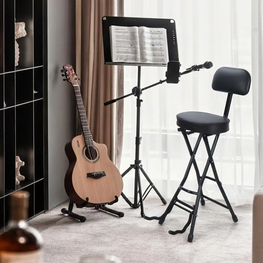 Guitar Stool with Padded Cushion Heavy-Duty Ergonomic Backrest Folding Chair with Guitar Stand Adult Portable Folding Stool