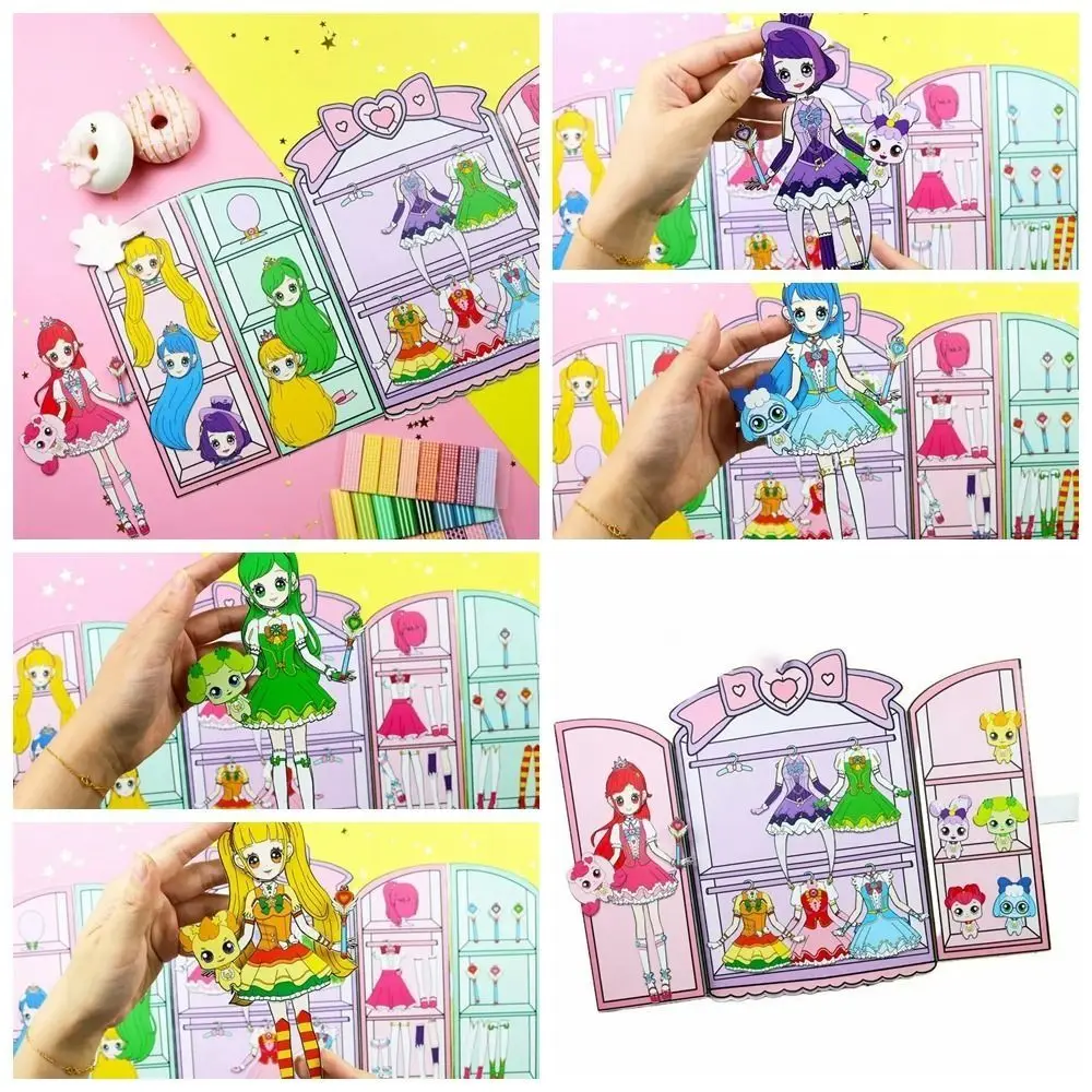 No Cutting Paper Doll House Girl Play Repeatedly DIY Toy Paper Doll Quiet Book Sparkling Manual Sticker DIY Cute Princess Book