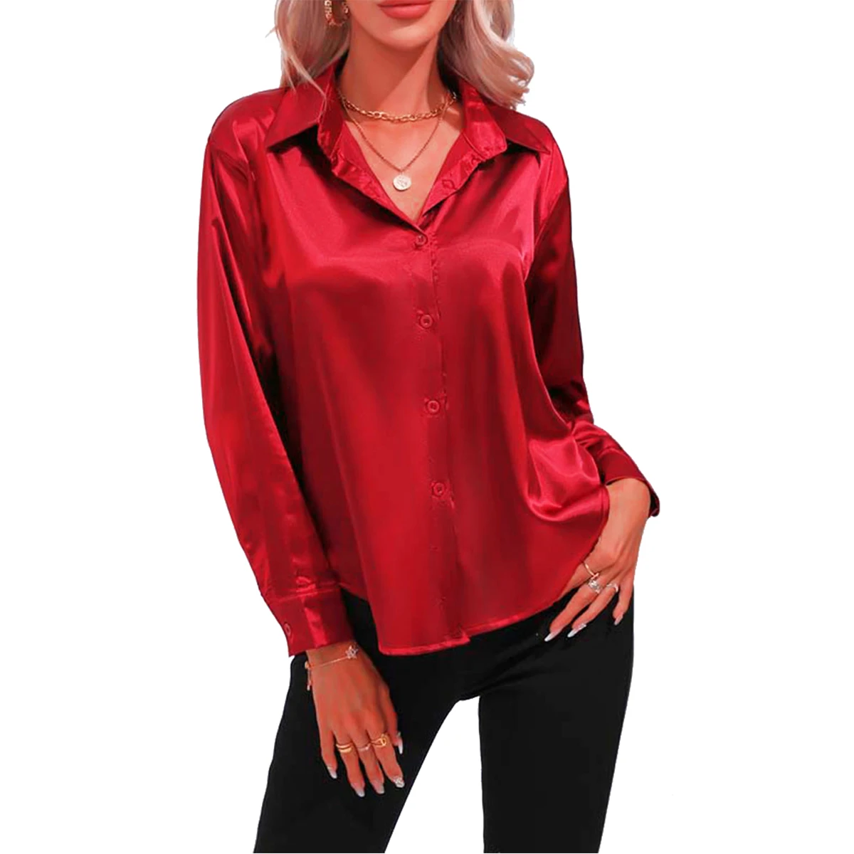 Oversize Women Shirts Silk Solid Plain Red White Black Green Blue Pink Yellow Purple Blouses Long Sleeve Tops Barry Wang aesthetic blazers newspapers pattern print single button suits women indie black white woman oversize fashion loose blazers new