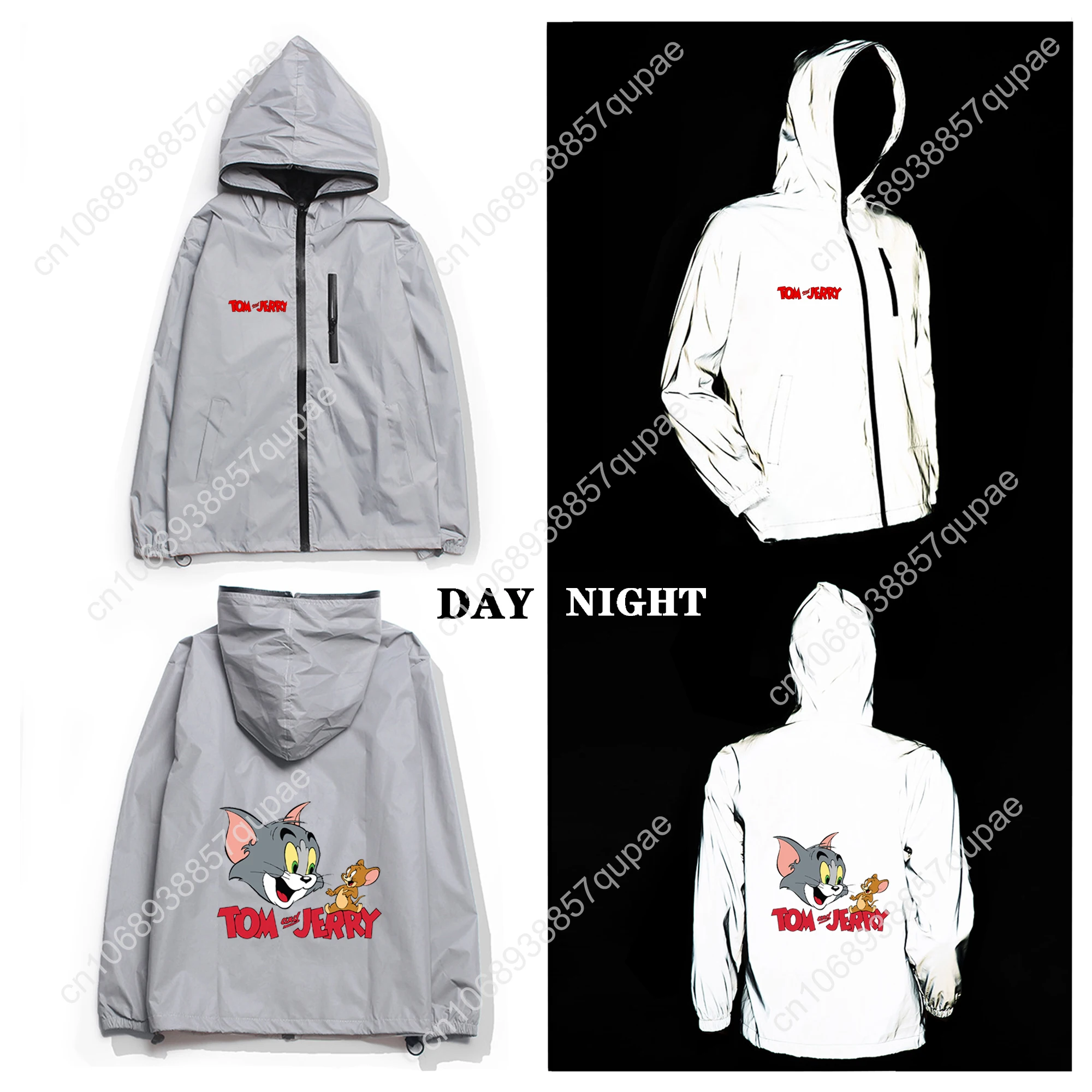 C-Cat A-And M-Mouse Reflective Jacket Mens Womens Coat Hooded Windbreaker Pocket Jackets Anime Cartoon Customization Hoodie