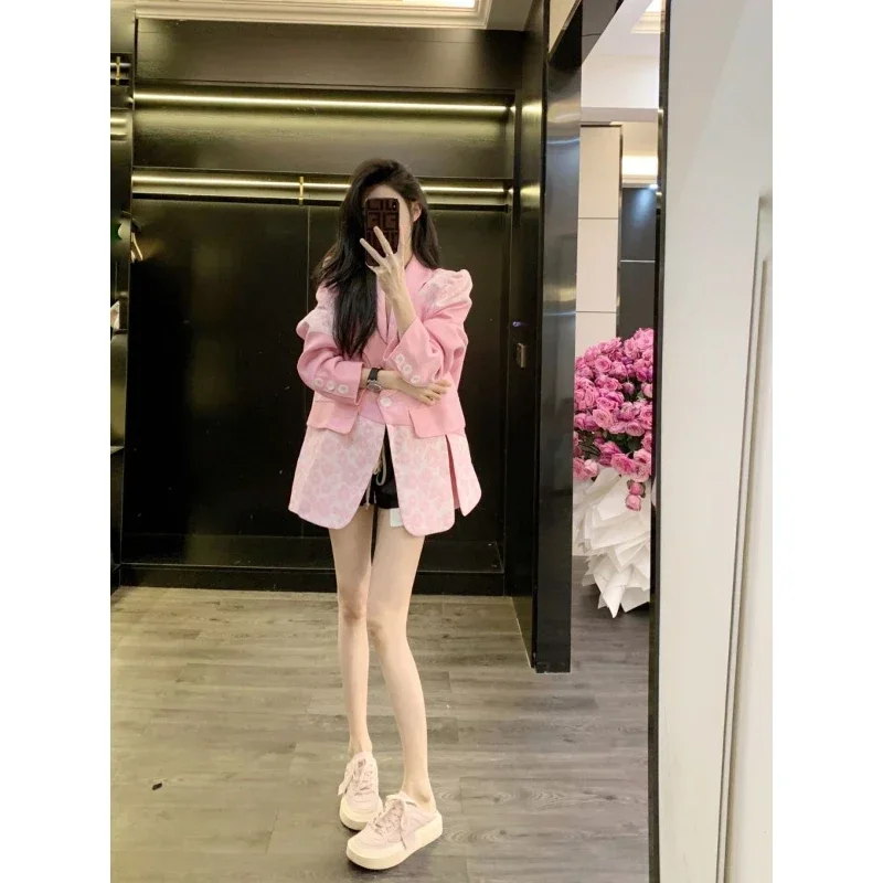 Women's Stylish Suit Coat, Single Button, Minimalist and Commuter Style, Korean Version, Splicing and Regular Style, Long Sleeve