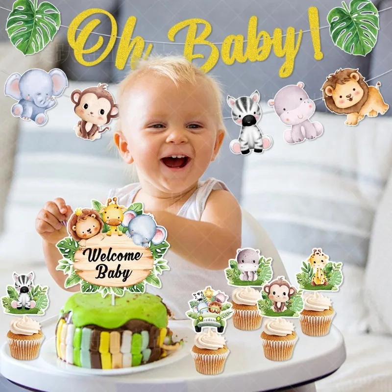 12 Dschungeltier-Cupcake-Topper – Safari-Motiv Für Baby-Shower & Geburtstag, Inkl. Blätter