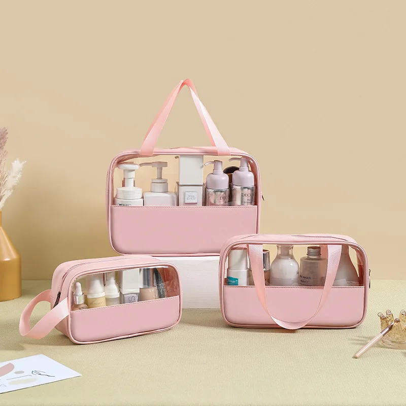 

3PCS Set PVC Transparent Clear Zipper Organizer Cosmetic Bag Travel Toiletry Wash Pouch Bag Waterproof PU Makeup Bag