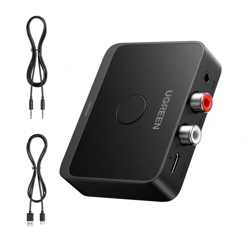 오리지널 유그린 블루투스 6.0 리시버 LDAC 하이 레졸루션 무선 오디오 어댑터 저지연 3.5mm AUX RCA (구형 스테레오 스피커용)