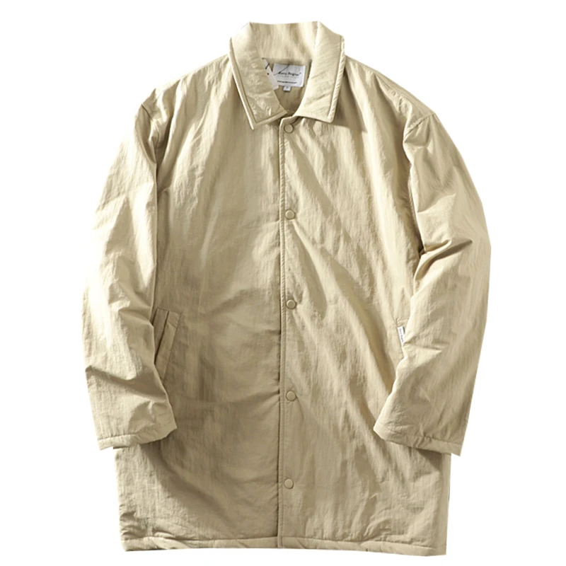 Men's Retro Harajuku Sle Loose Fit Collar Mid-Length Cotton Jaet Autumn Winter Pure Color Casual Windbreaker Coat