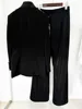 HIGH STREET Newest 2024 Designer Suit Women Beaded Diamonds Stand Collar Single Button Blazer Wide-leg Pants Set 2PCS 3