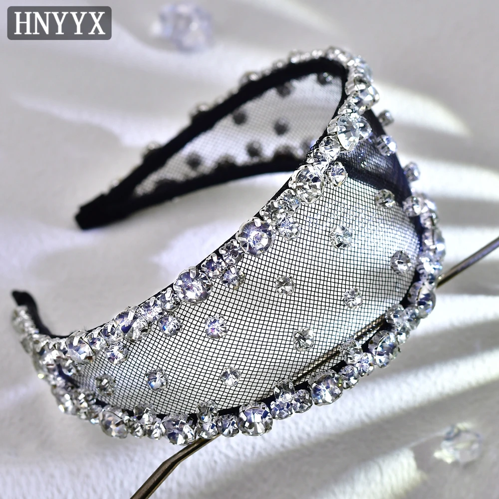 HNYYX Glitter Rhinestone Headband Wide Baroque Crystal Hair