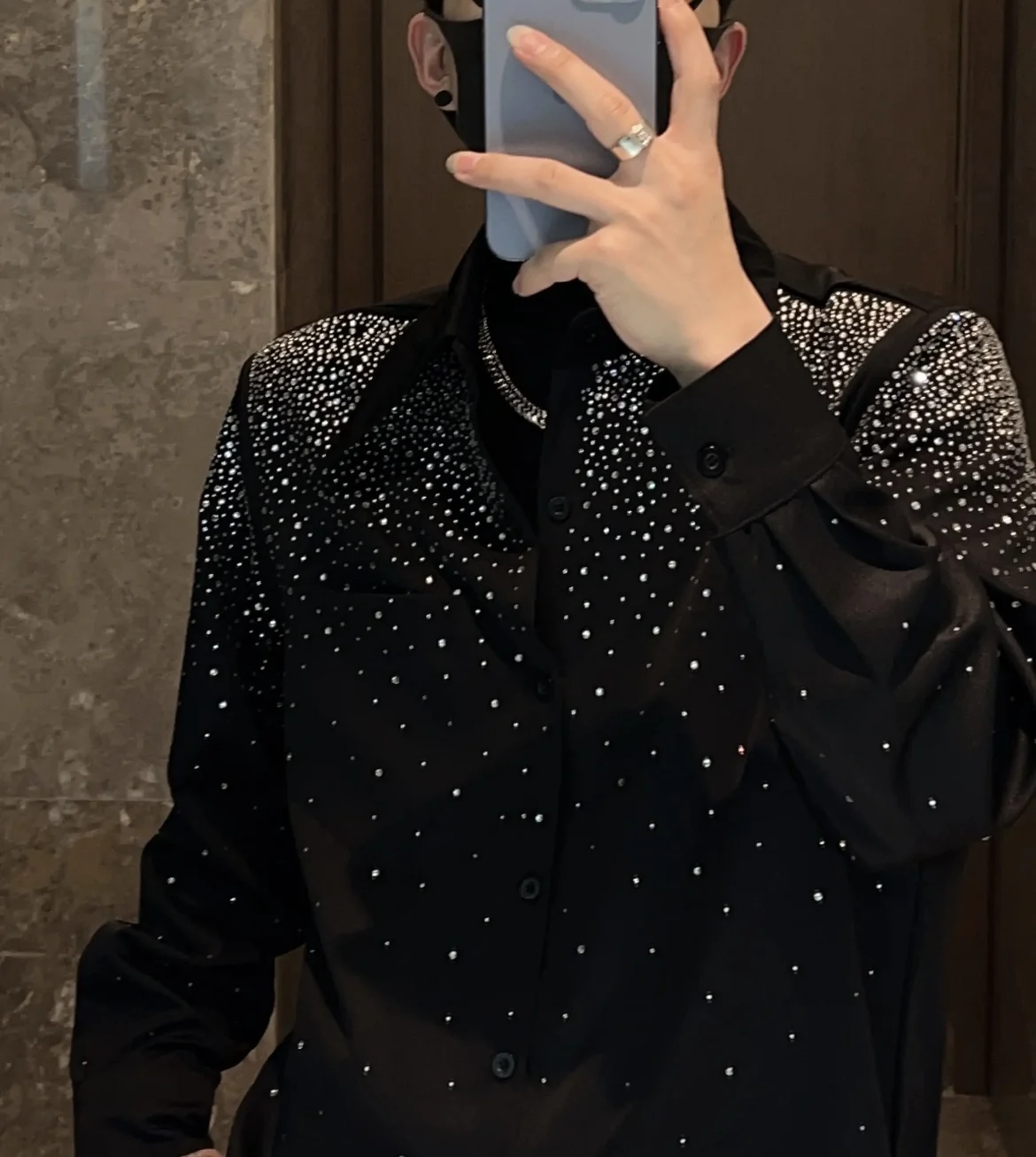 High-end Rhinestone Shirt Men's Long Sleeve 2023 Autumn New