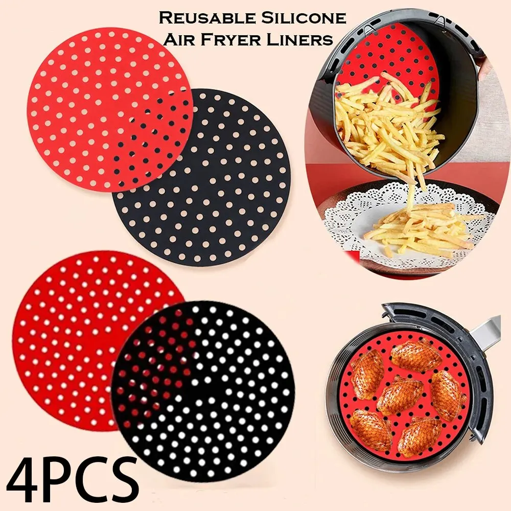 Air Fryer Liner Mat 4PCS Silicone Air Fryer Liner Mat Non-stick Perforated Baking Multi-Specification Mat Accessories Bakeware Silica Gel