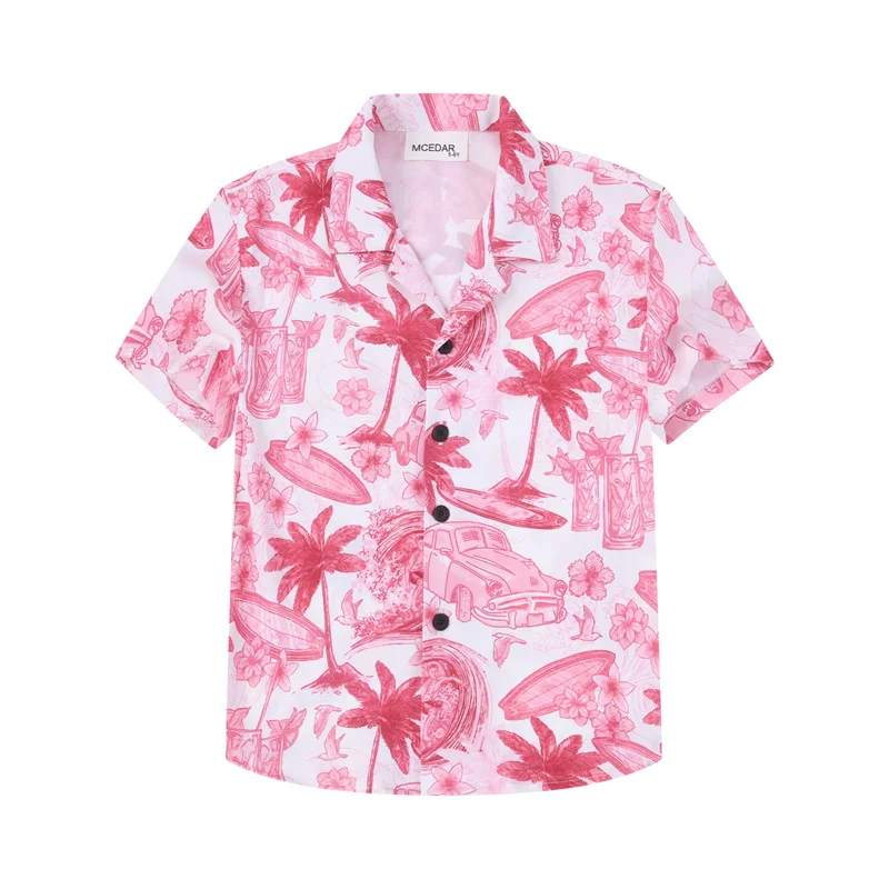 thumbnail image 1 of Camisas de verano con estampado 3D de palmeras para hombre, ropa de calle hawaiana de gran tamaño para playa, ropa de hombre a la moda, camisetas con solapa y botón, 1 of 5