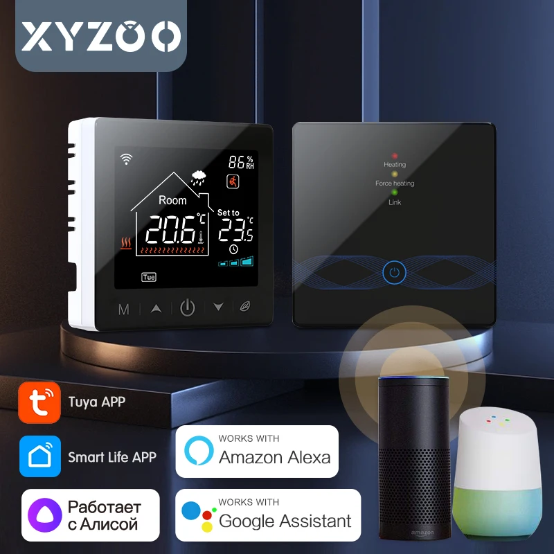 WiFi Tuya Wireless Thermostat สําหรับหม้อต้มแก๊ส RF433 ชั้นเครื่องทําความร้อนสมาร์ทหน้าแรกอุณหภูมิ Controller & Receiver Alexa Google Alice 1