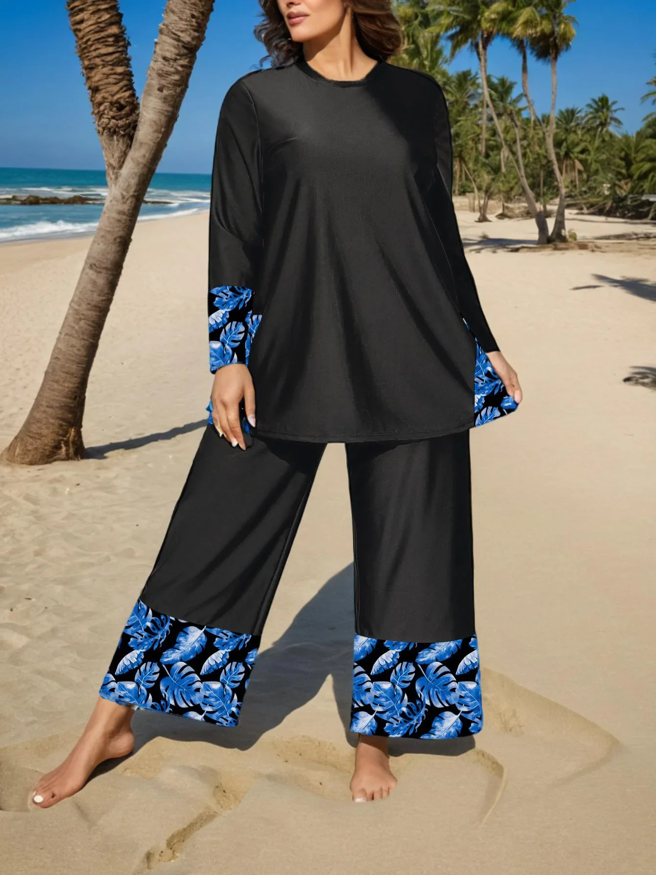Women Muslim Swimwear Maple Leaf Printing Lslamic Clothes Hijab Long Sleeves Sport Swimsuit Burkinis Bathing Suit Abaya, women swimwear, muslim swimwear