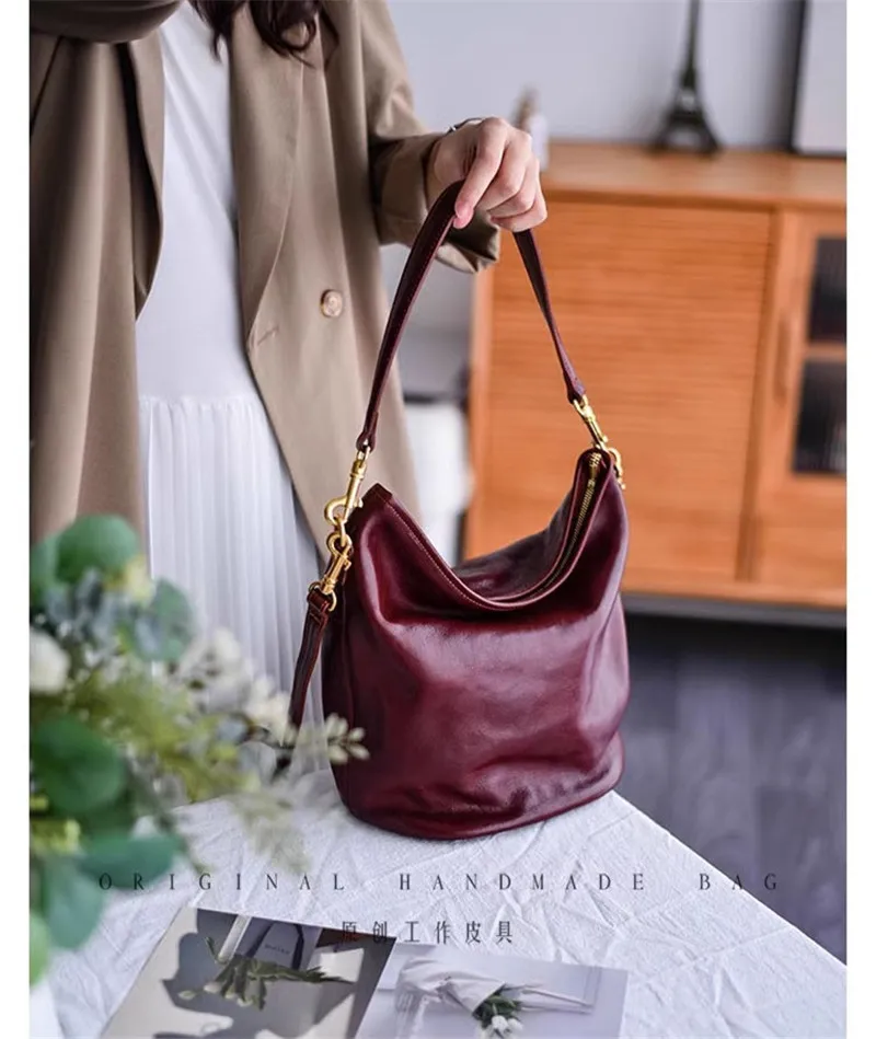 Organizer Designer Luxus Echtleder Damen Bucket Bag Mode Outdoor Wochenend-Party Kuhleder Damen Schultertasche – Detail 14
