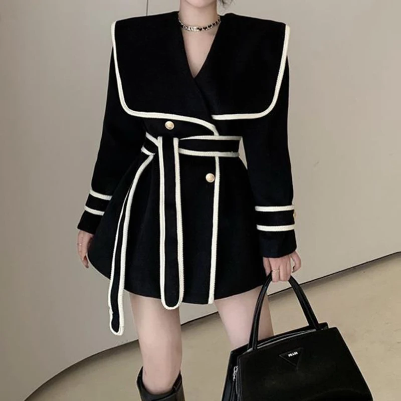 

Autumn and Winter 2023 New Korean Fashion Navy Collar Thickened Woolen Coat Trench Coat Top Fashion women coat