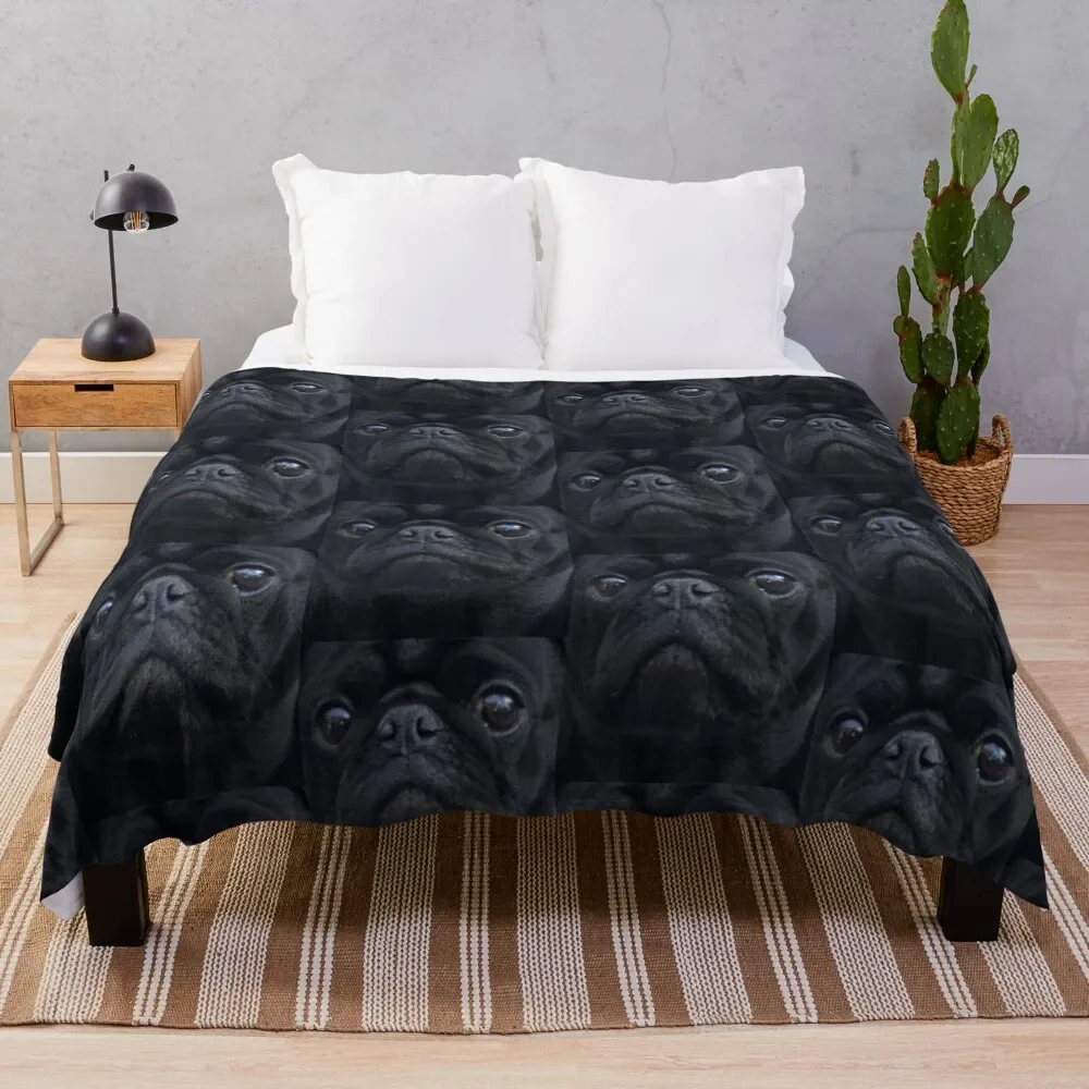 

Black Pug Dog Face Throw Blanket Heavy Decorative Throw Luxury Designer Nap Multi-Purpose Blankets