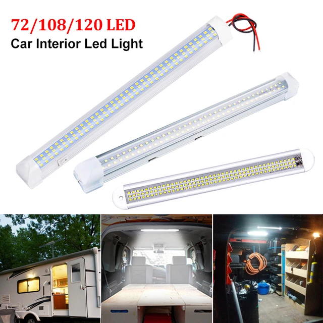 2X 72 LED 12V Voiture Intérieur Blanc Bande Feux Barre Van Caravane  Interrupteur