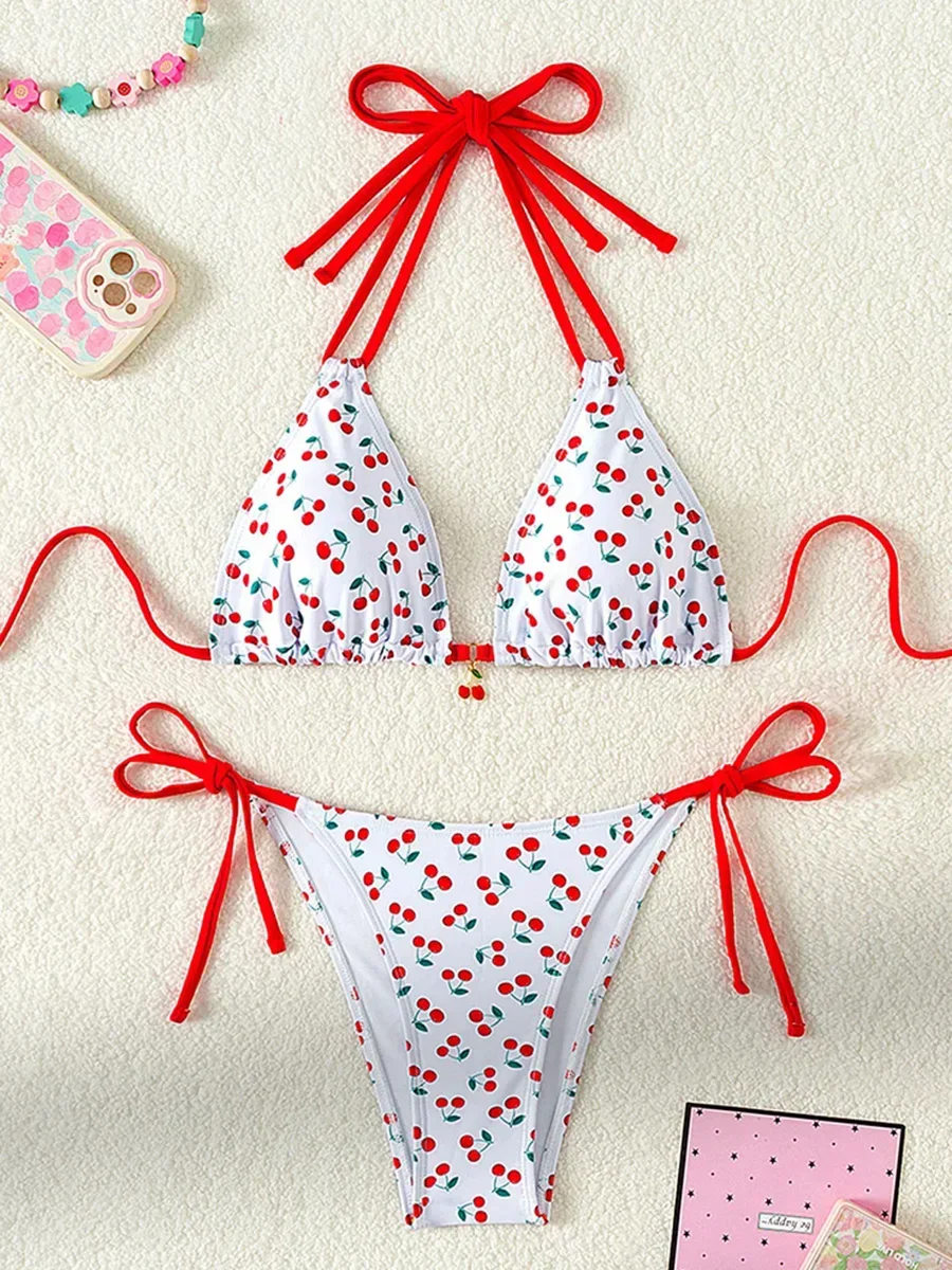 Cherry Designer Bikini Women Contrast Bikin Micro Swimsuit Two