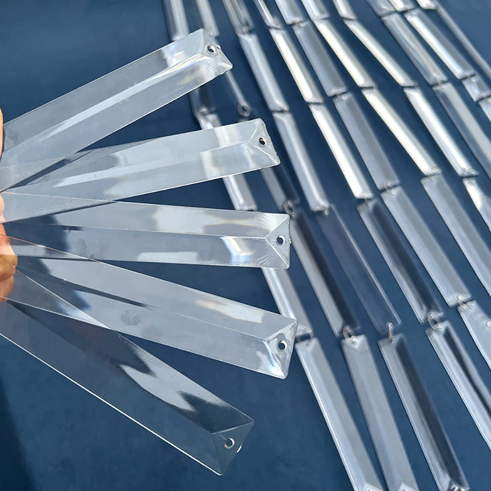 Description Picture 2 of itemCamal 10PCS 150mm Acrylic Long Rectangle Hanging Chandelier Prisms Pendant 2 Holes Lighting Part Lamp Wedding Decor w/15mm Rings