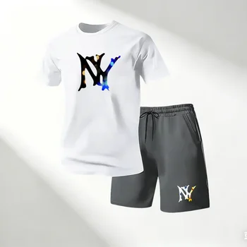 Set Estivo da Uomo: T-Shirt a Collo Tondo a Maniche Corte + Pantaloncini Sportivi ad Asciugatura Rapida, Abbigliamento Sportivo per Casa e Outdoor, Completo da Corsa in Offerta