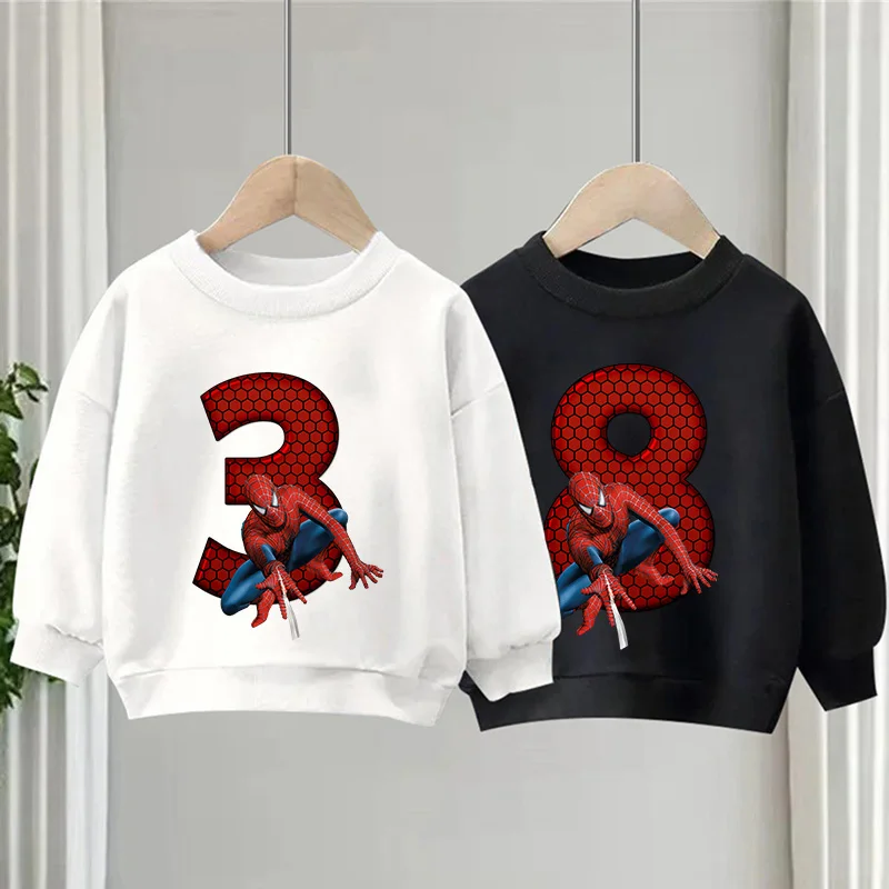 Children Sweater Hooded Sweatshirt Children Hoodie Toddler Sweatshirt Cotton Hoodie Children Sweatshirt Children Top Pullover Hoodie Spiderman Children Sweatshirts Super Hero Birthday Number Marvels Casual Clothes Kawaii Cartoon Pullover Girl Boy Kid Sportswear