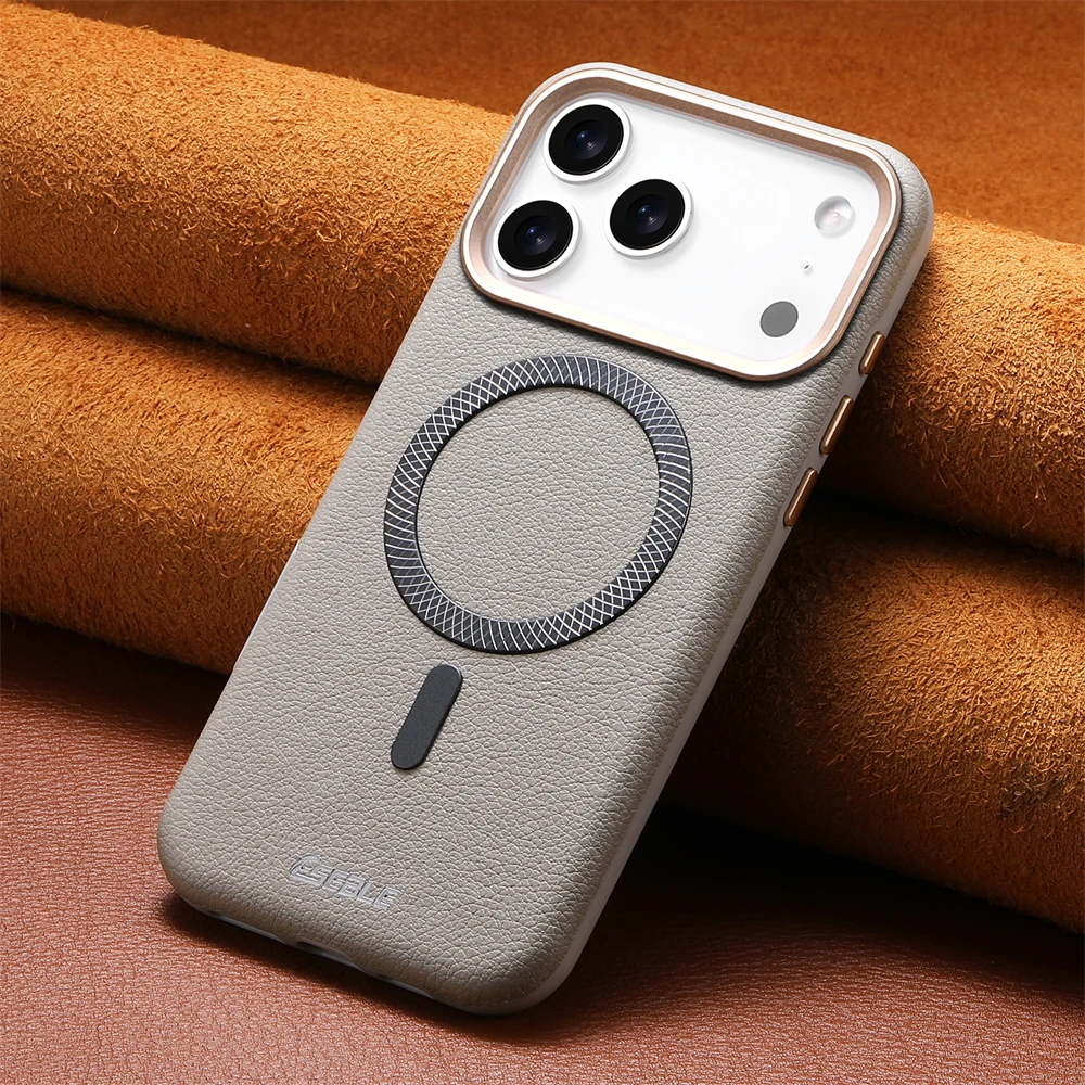 Luxury Magnetic Leather Phone Case with Magsafe - Wireless Charging & Shockproof Alloy Lens Cover