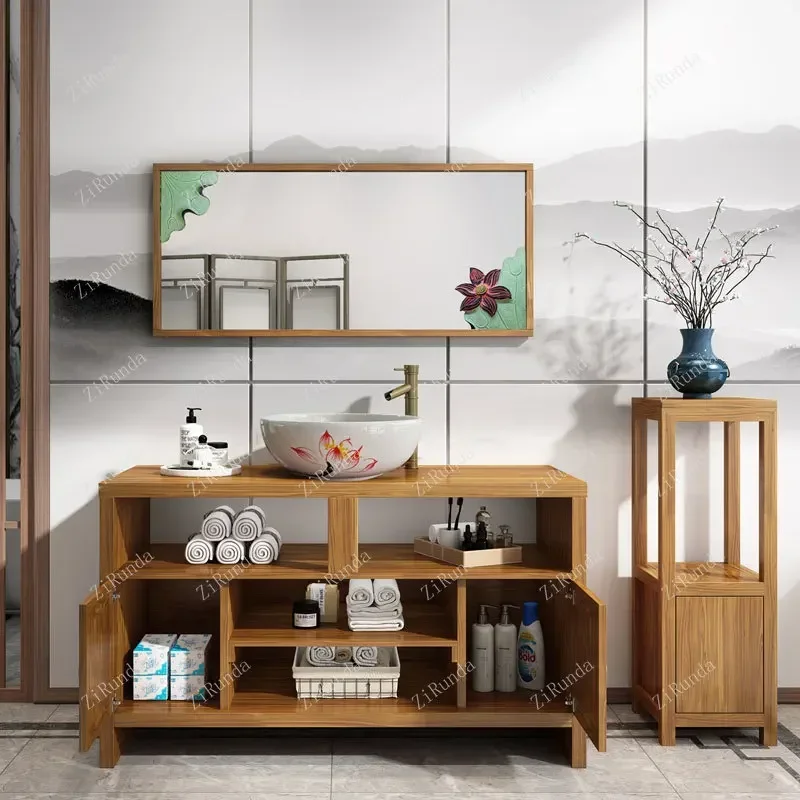 ~Y Chinese style light luxury bathroom cabinet antique art washbasin combination bathroom washbasin set