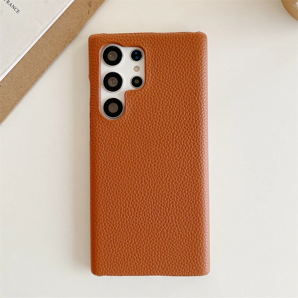 حافظة جلدية فاخرة غير لامعة من نسيج ليتشي لهاتف سا...