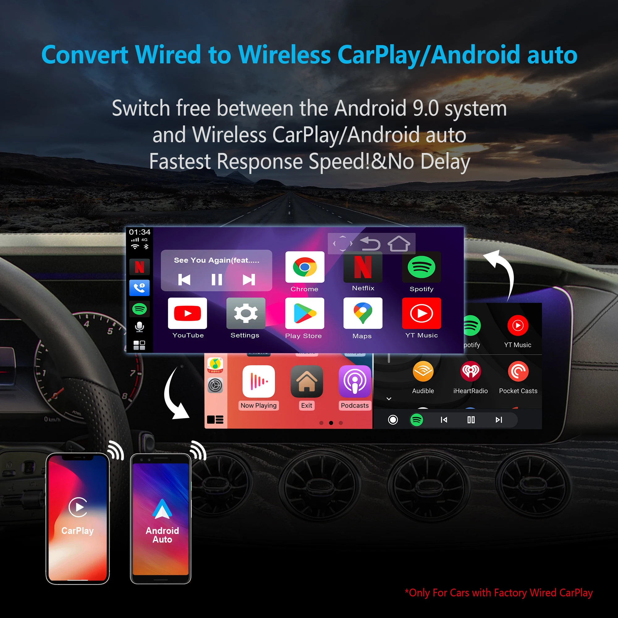 OTTOCAST U2 Plus CarPlay Ai Box 64G Android 9 Wireless CarPlay Android Auto  Netflix TV Box for Toyota Volkswagen Hyundai Ford