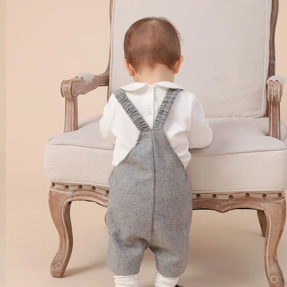Description Picture 3 of itemSets for Children Kids Autumn Clothes Infant Boys Soldier Embroidery Rompers + White T-shirt Toddlers Tops + Suspenders
