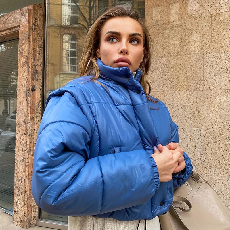 

Winter Clothes Autumn Two Wear Long-Sleeved Solid Color Vest Cotton Clothes Standing Collar Drawstring Waist Tops Women Tide