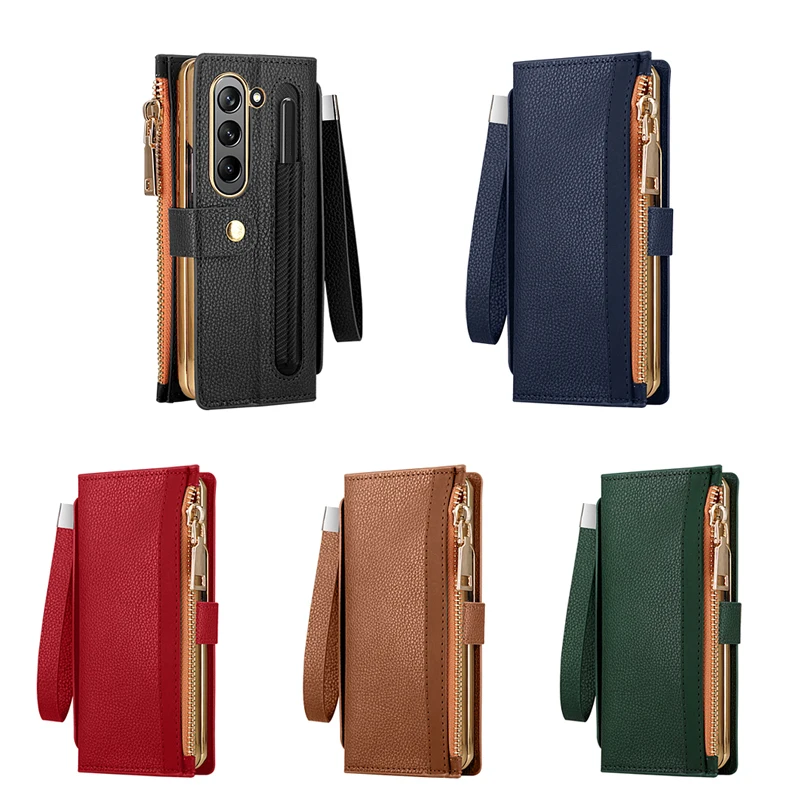 

Suitable For Samsung Z Fold5 4 3 Phone Case Folding Screen Case Film Zipper Card Insertion Wallet Protective Case