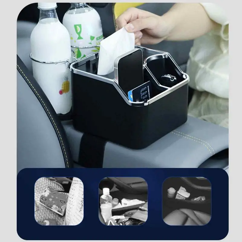 Car Armrest Cup Holder Auto Interior Storage Organizer Car Essentials For  Water Cup/Tissue With 2 Foldable Cup Holders - AliExpress