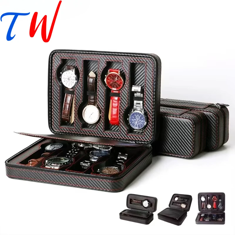 Multi-Slot PU Leather Watch Organizer (2/4/8 Slots) Portable Zipper Display Case Secure Storage Case