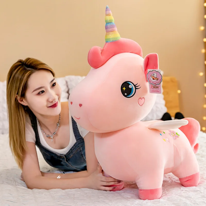 Cartoon Anime Plush Toy Cute Unicorn Pink Embroidery Pony Doll Pillow/Cushion for Room Decoration Girl Birthday Gift plush toys