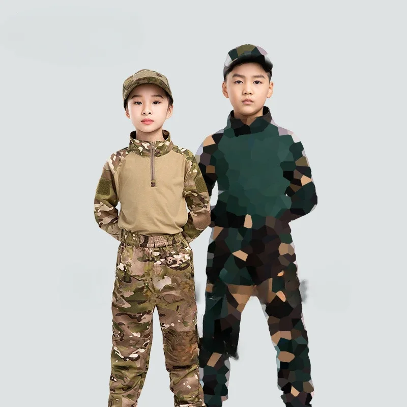 

Kids Camouflage Uniform Long-sleeved Tops+Pants Sets Men's Summer Kindergarten Tactical Training Camp Frog Suit