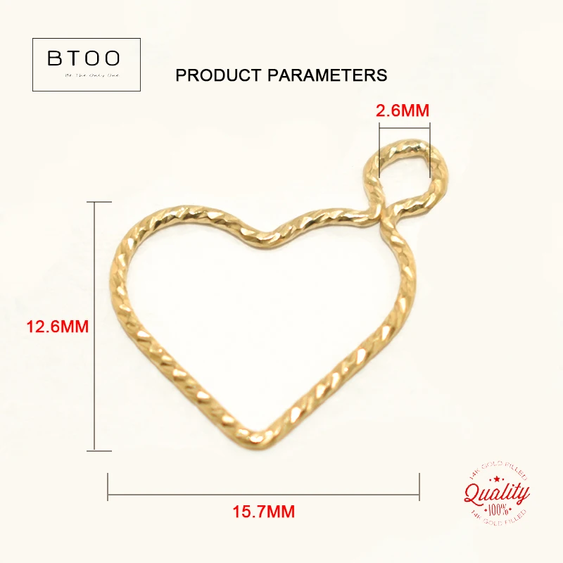 14K Gold Filled Sparkle Heart Charm With Ring 15.5MM Gold Pendant For Bracelet Necklace Earring DIY Jewelry Accessories