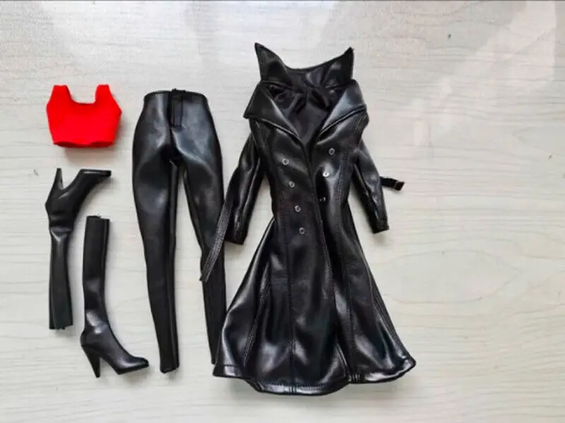 

Phicen Black Coat pants boots vest For 1/6 HT PH Female Action Figure Doll Toys