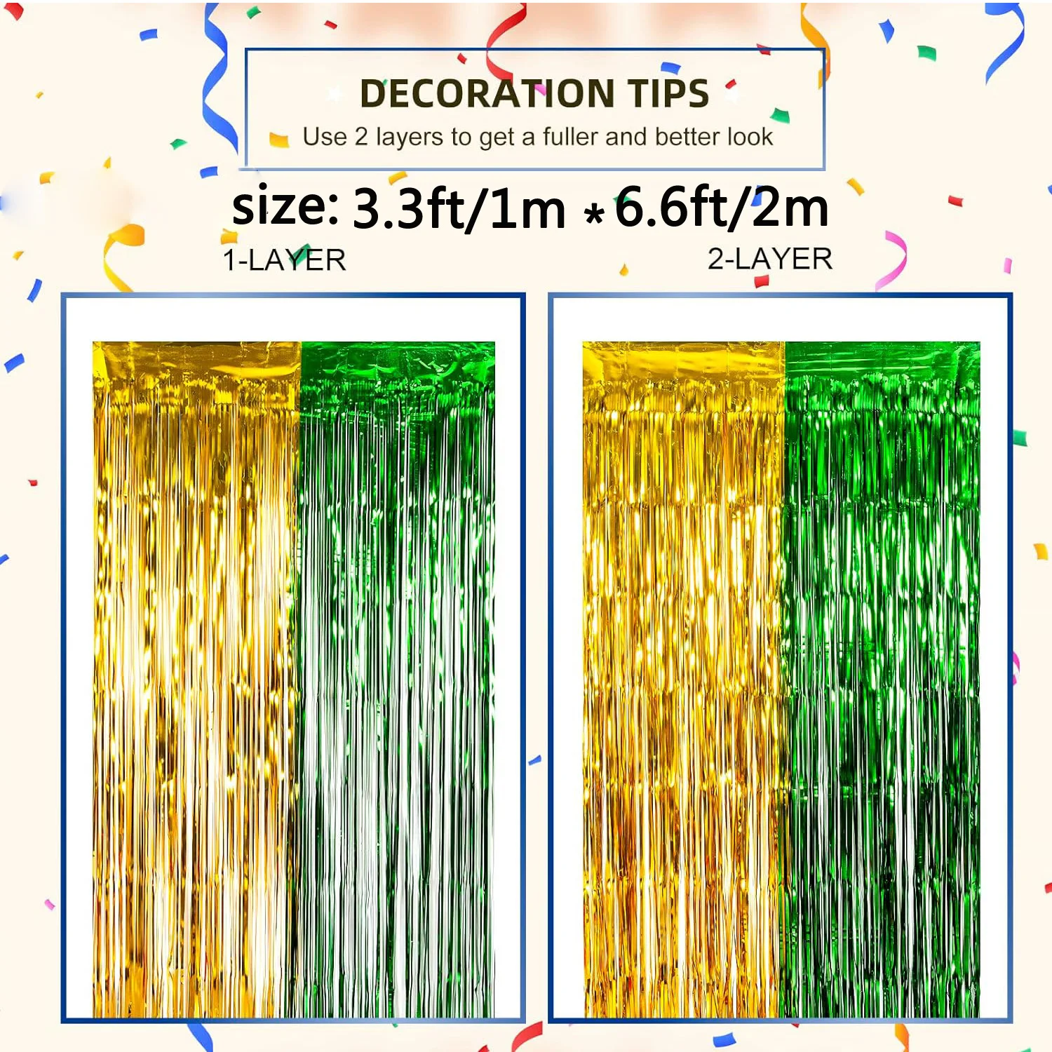 2er-Pack Regenbogen-Folien-Fransenvorhänge, Regenbogen-Partydekorationen, 3,3 x 6,6 Fuß, Lametta, metallische Luftschlangen, Urlaubs-Fotokabine für Party – Detail 14