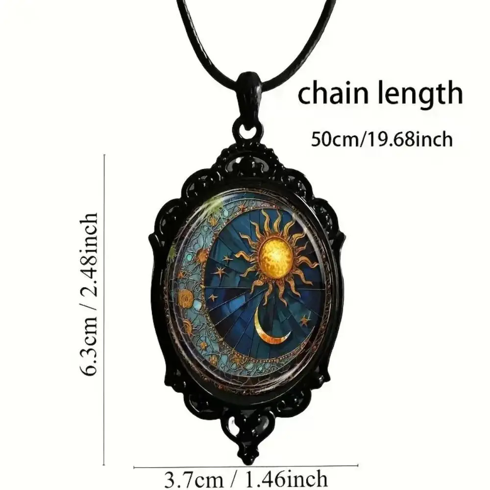 Gothic Glass Necklace Sun Moon Style Flower Pattern