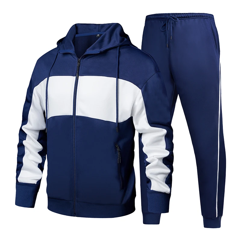 Autumn and Winter New Men's Set Fashion Casual Two Piece Set Color Contrast Loose Cardigan Hooded Sports Jacket Zipper Clothing