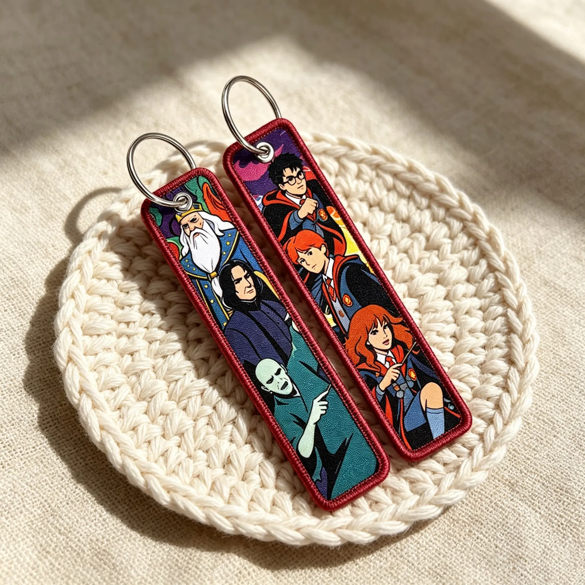 Cute Student Embroidery Key Fobs Movie Key Tags Keychains for Women Men Car Keyring Cosplay Accessories Backpack Chaveiro Gift