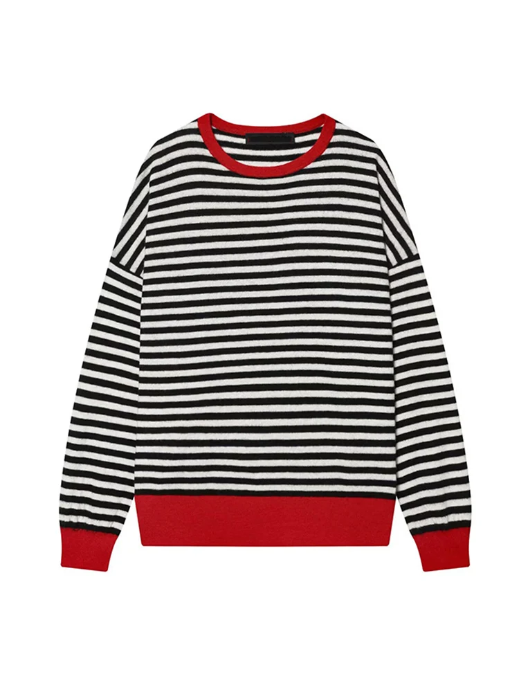 Casual Striped Pullover Top For Women O-neck Long Sleeve Loose Knit Sweater Spring New Fashion Ladies Vintage Streetwear