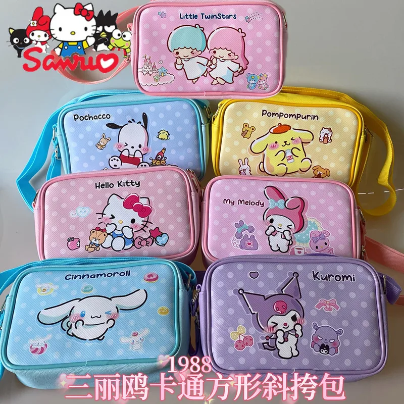 

MINISO Melody Kuromi Hello Kitty Cinnamoroll Pochacco PU Waterproof Crossbody Shoulder Bag Dot Square Casual Crossbody Backpack
