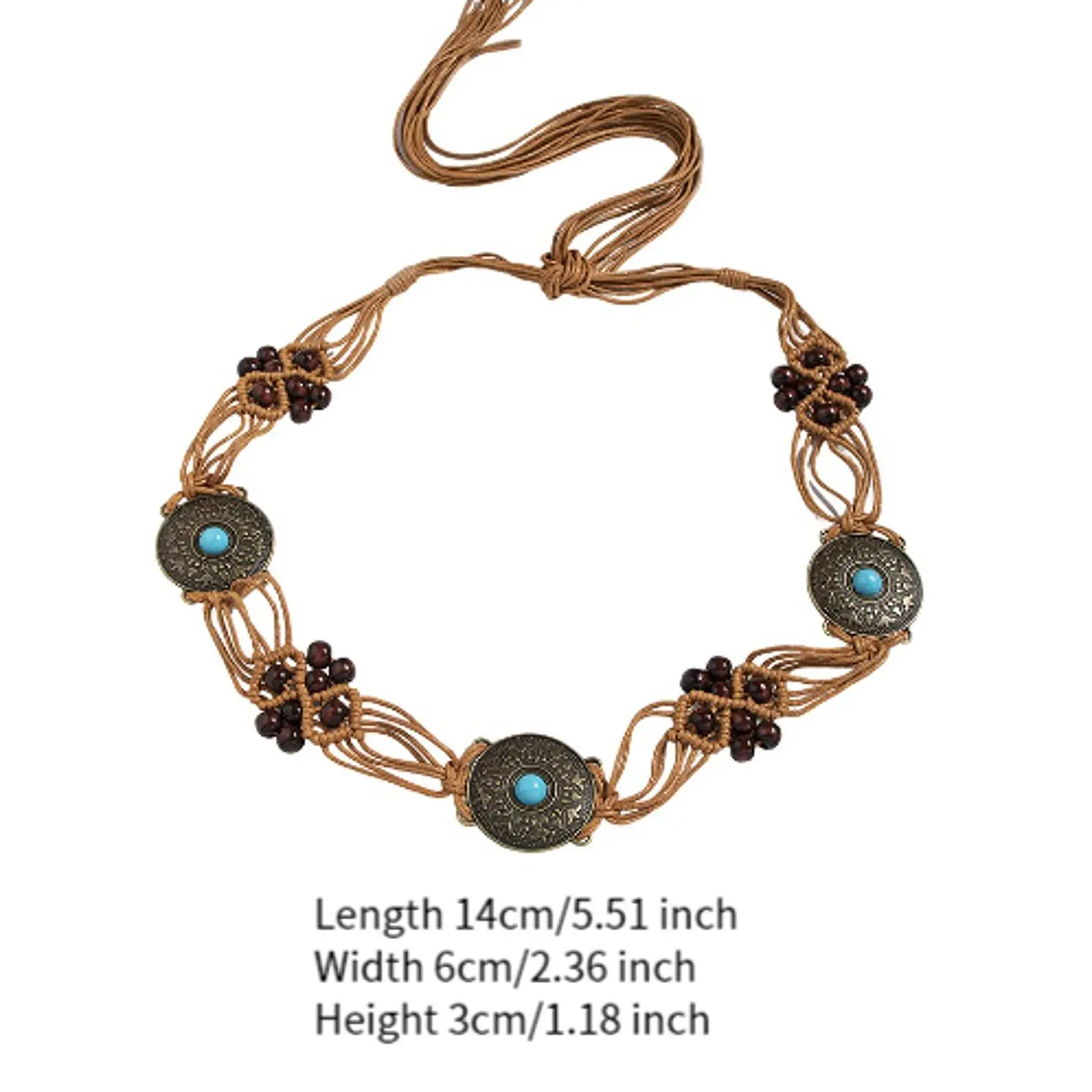 Flax Rope Belt with Knots and Inlays Retro Chain Belt for Celebrations Gift
