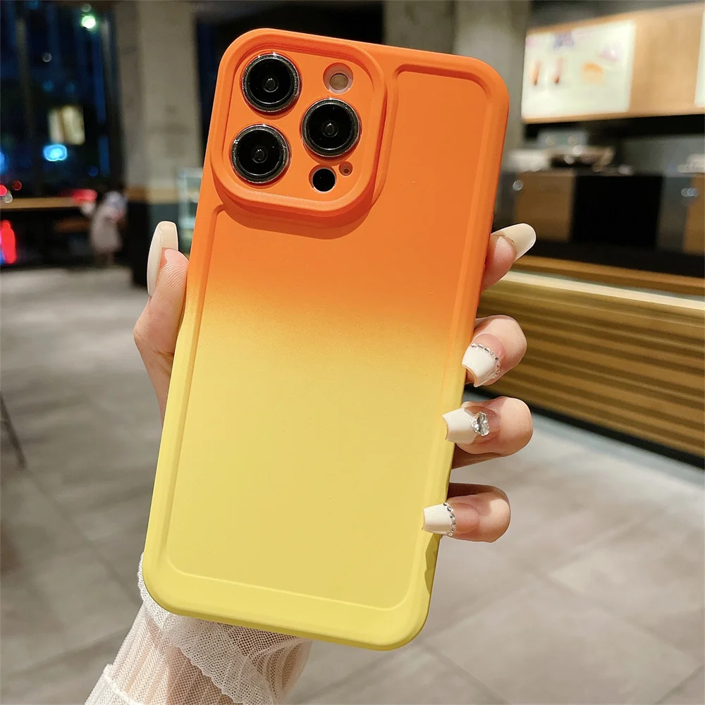 Gradient Color Phone Case For iPhone 11 12 13 14 Pro Max Mini XR XS X 7 8 Plus Shockproof Bumper Soft Silicone Cover_voghion.com