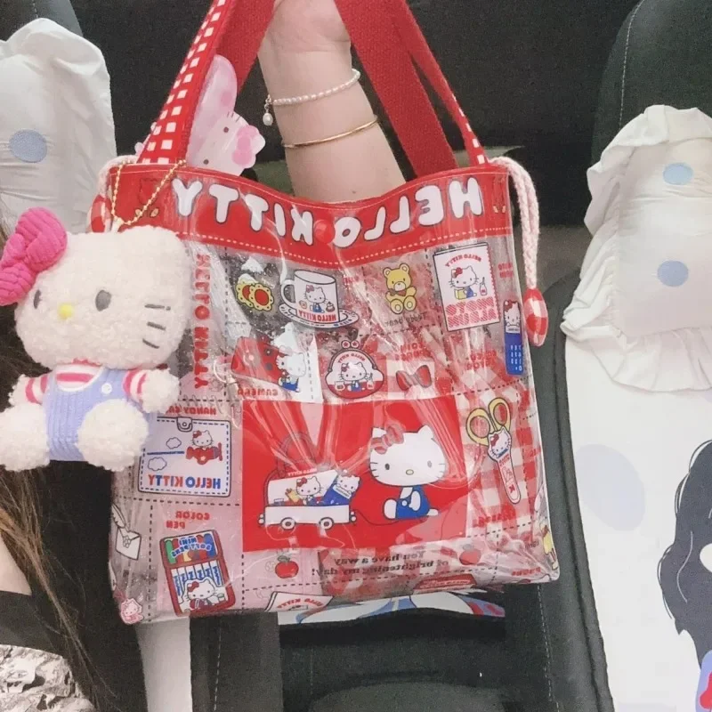 Kawaii 산리오 헬로 키티 숄더백, 여아용 대용량 숄더백, 방수 쇼핑백, 학생 프린트 핸드백