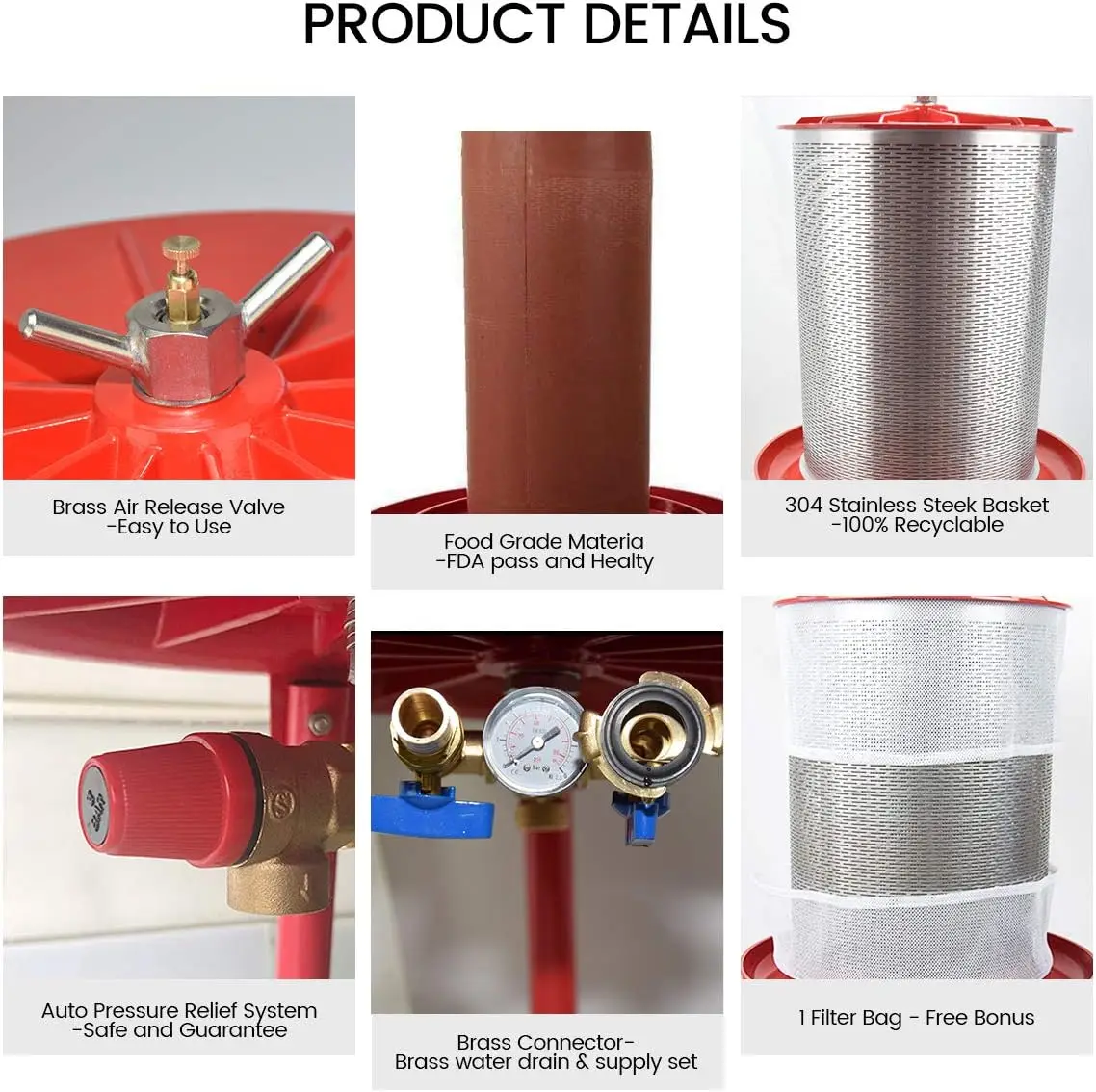 Electricity-Free/Water-powered Cider Wine Bladder Press, Natural Juice Making(10.7 Gallon 4