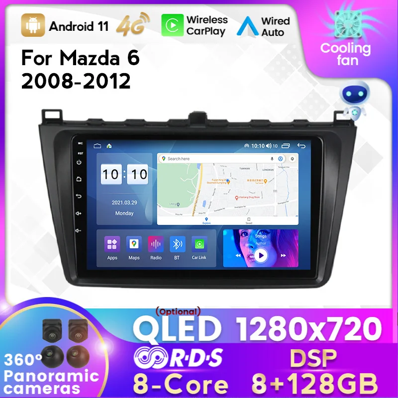 QLED Android 11 автомобильный радиоприемник мультимедийный плеер для Mazda 6 GH 2007-2012